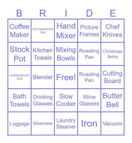 Bridal Bingo Card