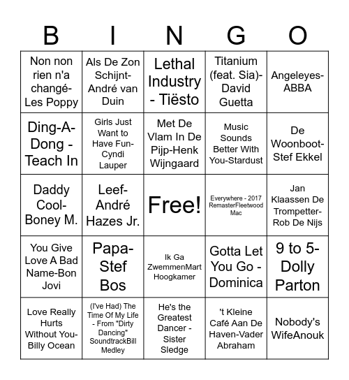 Muziekbingo Card