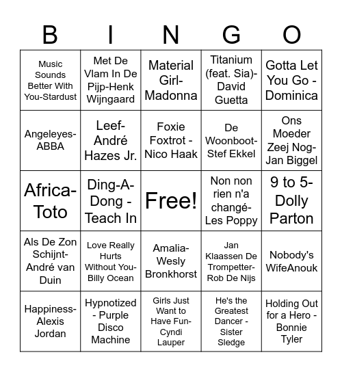 Muziekbingo Card
