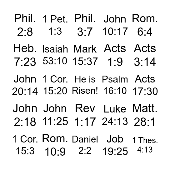 Resurrection Bible Verse Bingo!! Bingo Card