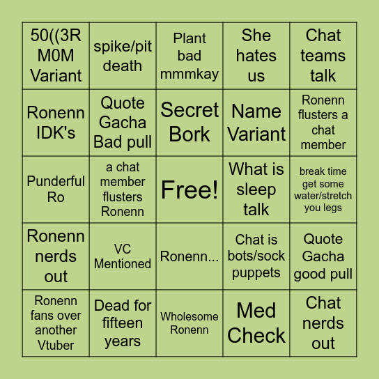 Ronenn Haustoria Twitch Bingo Card