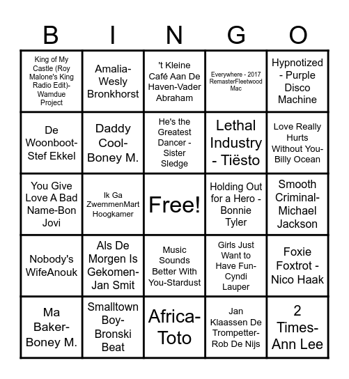 muziekbingo Card