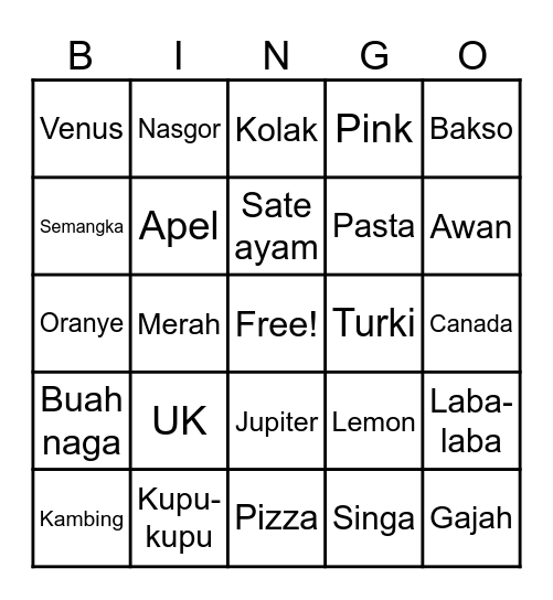 PASTRY'S Bingo Card
