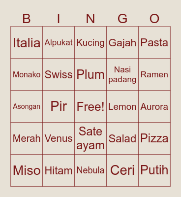 Mainnnnnn Bingo Card