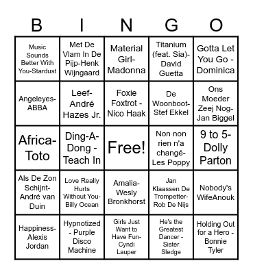 Muziekbingo Card