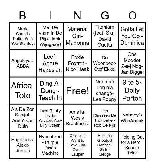 Muziekbingo Card