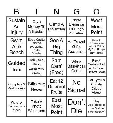 Sam Phillips in ‘The Great Aussie Adventure’ BINGO! Bingo Card