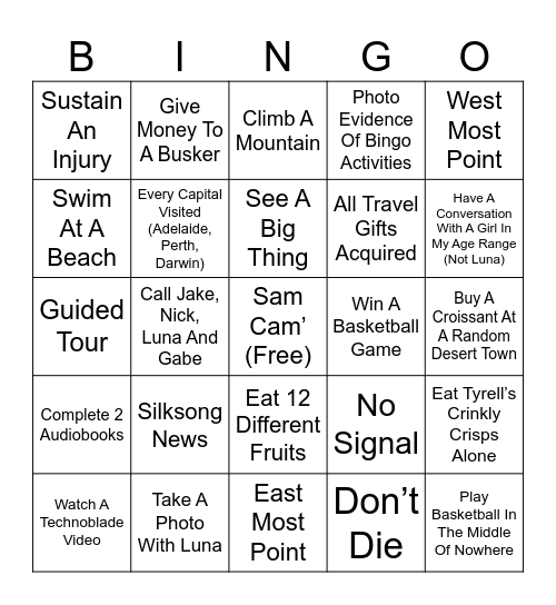 Sam Phillips in ‘The Great Aussie Adventure’ BINGO! Bingo Card