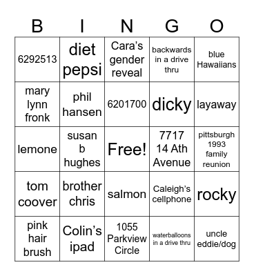 JP's 60th Birthday Bingo Card