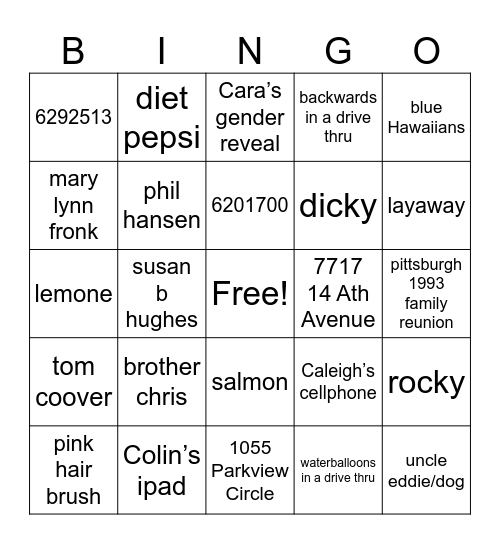 JP's 60th Birthday Bingo Card