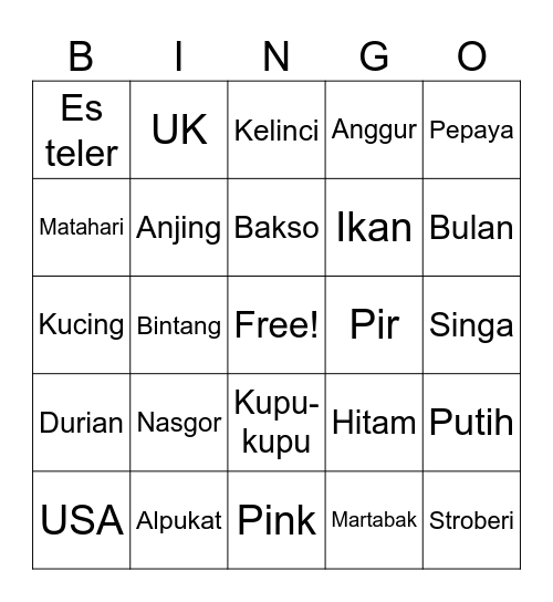 Punya olivia cantik Bingo Card