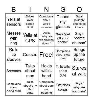 Wife Bingo Card