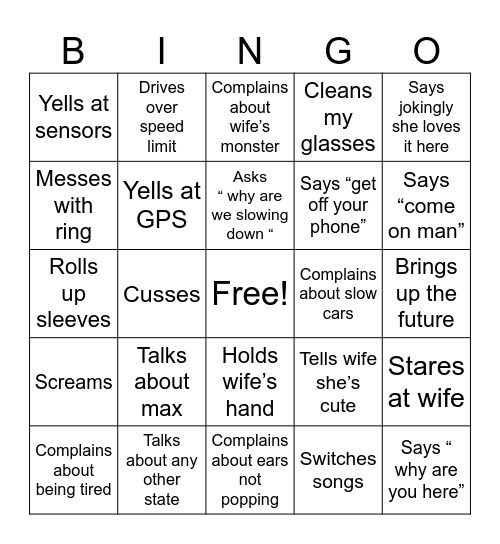 Wife Bingo Card