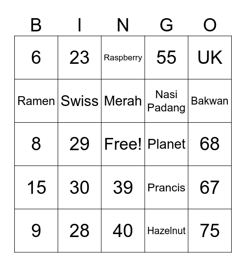 Number Bingo 1-75 Bingo Card