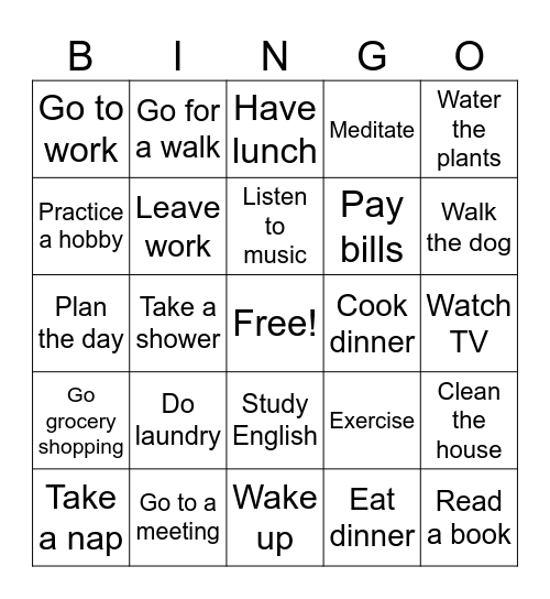 Daily Routine Bingo Card