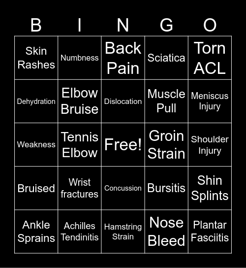 Preventing Sports and Recreational Injuries Bingo Card