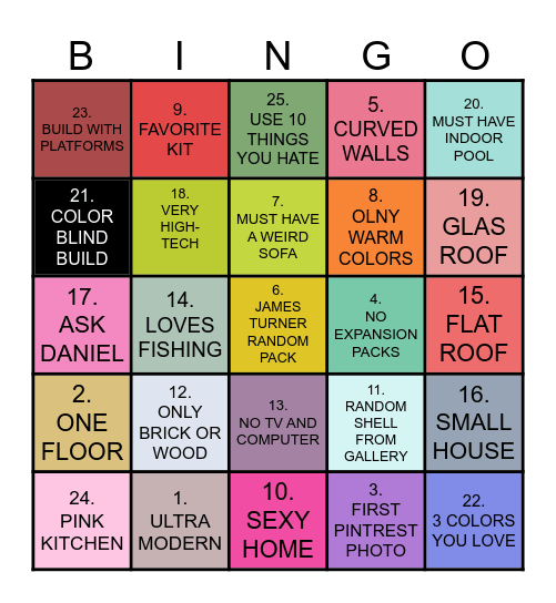 SIMS BUILD BINGO Card