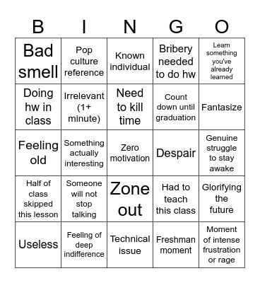 Senioritis Bingo Card