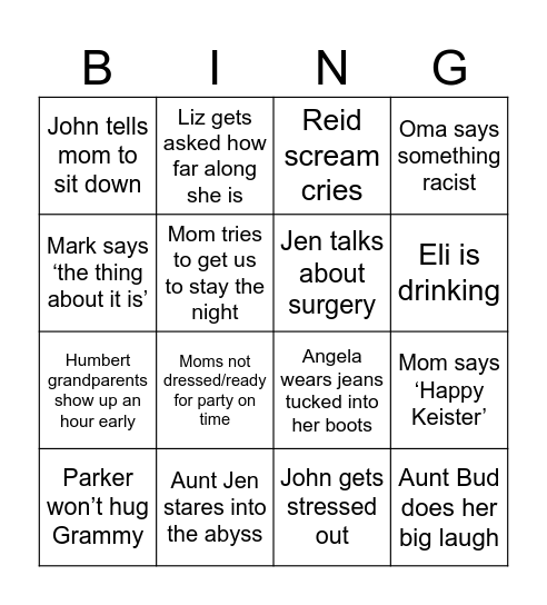 Family Easter Bingo Card