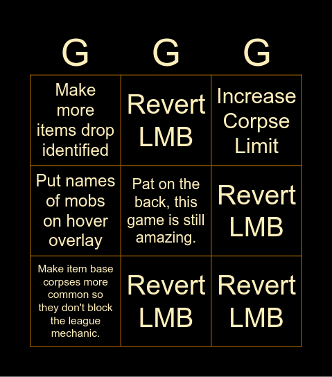 League Launch Feedback Bingo Card