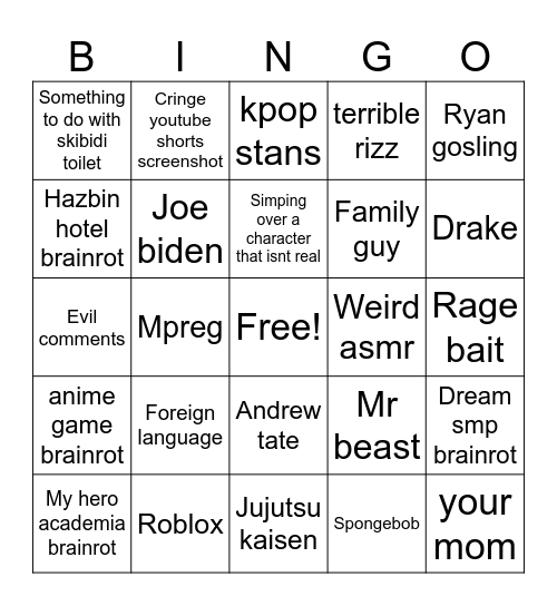 Pintrest bingo Card