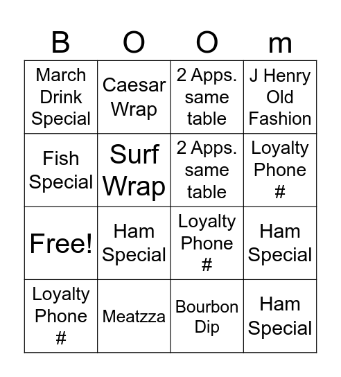 Brick's Bingo Card