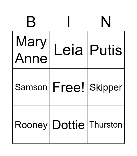 Doggy Dog Bingo Card