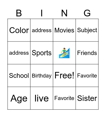 All about me Bingo Card
