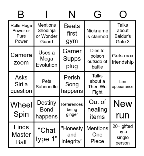 Patterrz ironmon bingo card