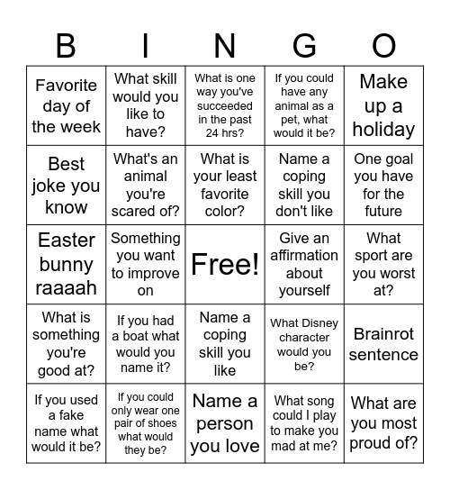 Bingo for the Unit A Childrens >:) Bingo Card