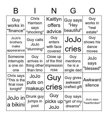 First Night of Bachelorette Bingo Card