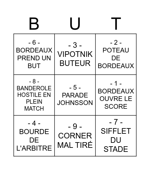 FCGB VS PARIS FC Bingo Card