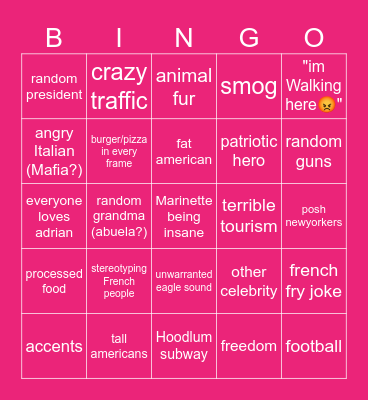 miraculous bingo Card