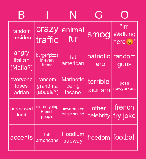 miraculous bingo Card