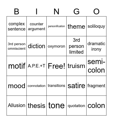 Academic Terms for STAAR Bingo Card