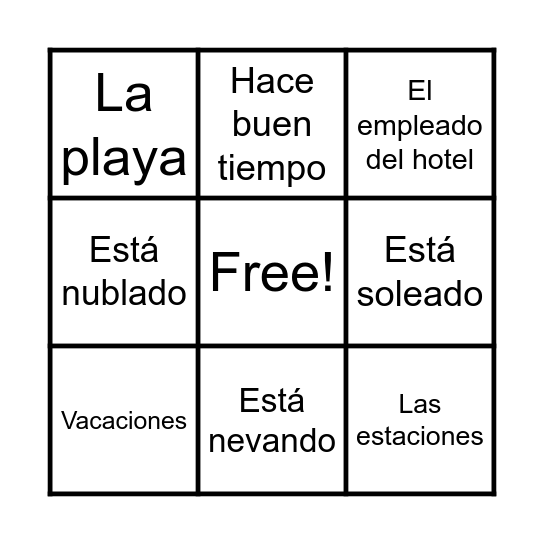 Las vacaciones/El clima/Las estaciones Bingo Card