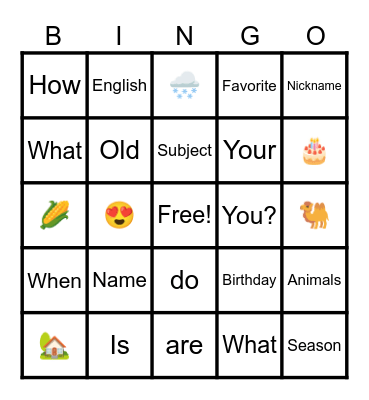 All about me Bingo Card