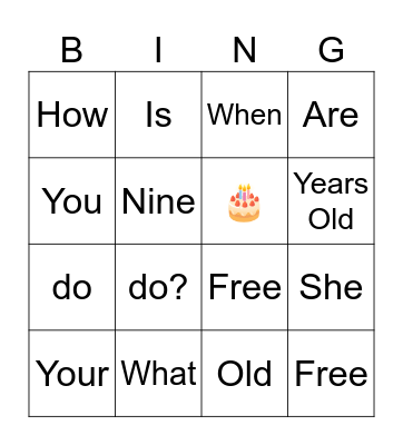 All About Me Bingo Card