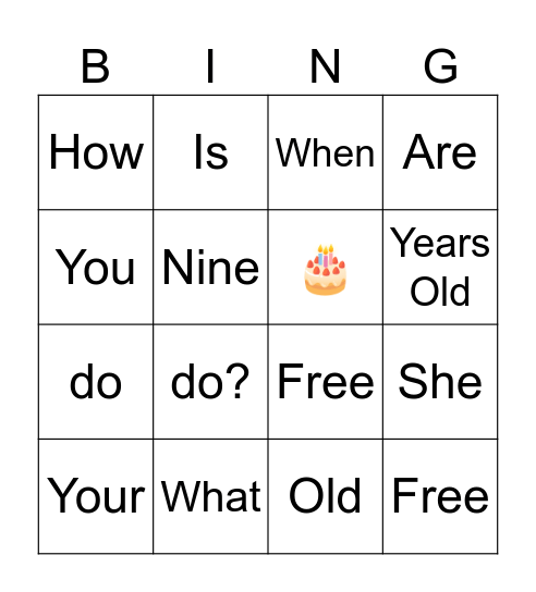 All About Me Bingo Card