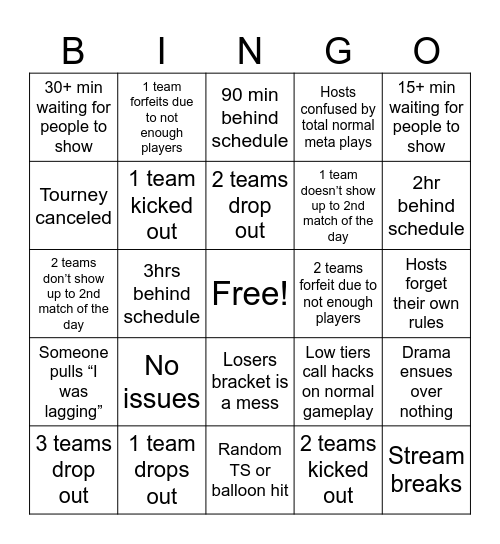 Wisteria Tourney Bingo Card