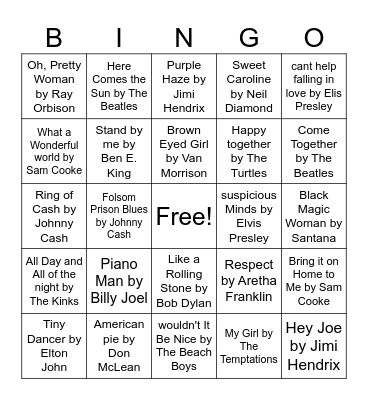 Songs Bingo Card