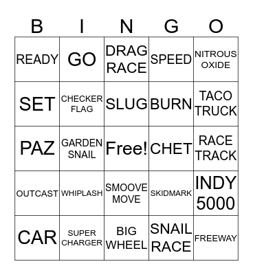 TURBO Bingo Card