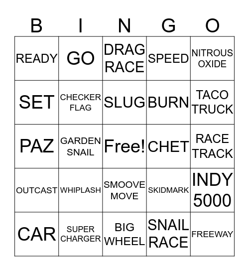 TURBO Bingo Card