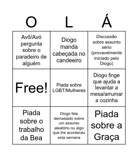 Almoço de Domingo Bingo Card