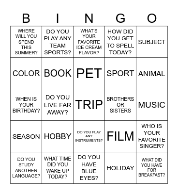 GETTING TO KNOW EACH OTHER Bingo Card