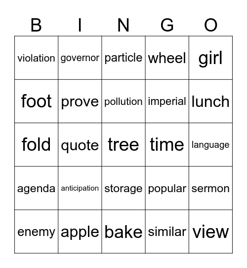 Bingo Dingo! Bingo Card