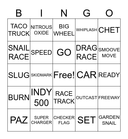 TURBO Bingo Card