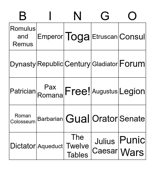 Rome Bingo Card