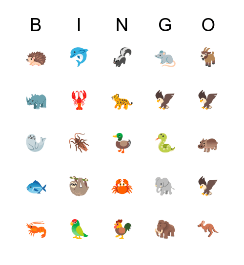 Emoji Animal 123 Bingo Card