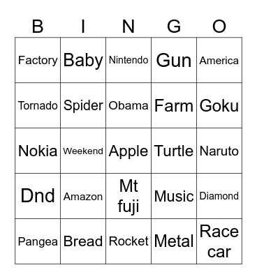 Untitled Bingo Card